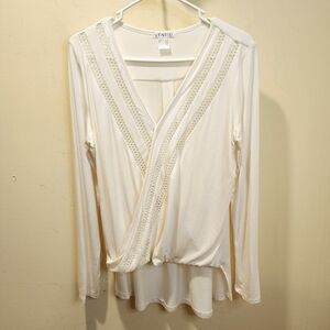 VENUS Ivory Wrap Long Sleeve Blouse